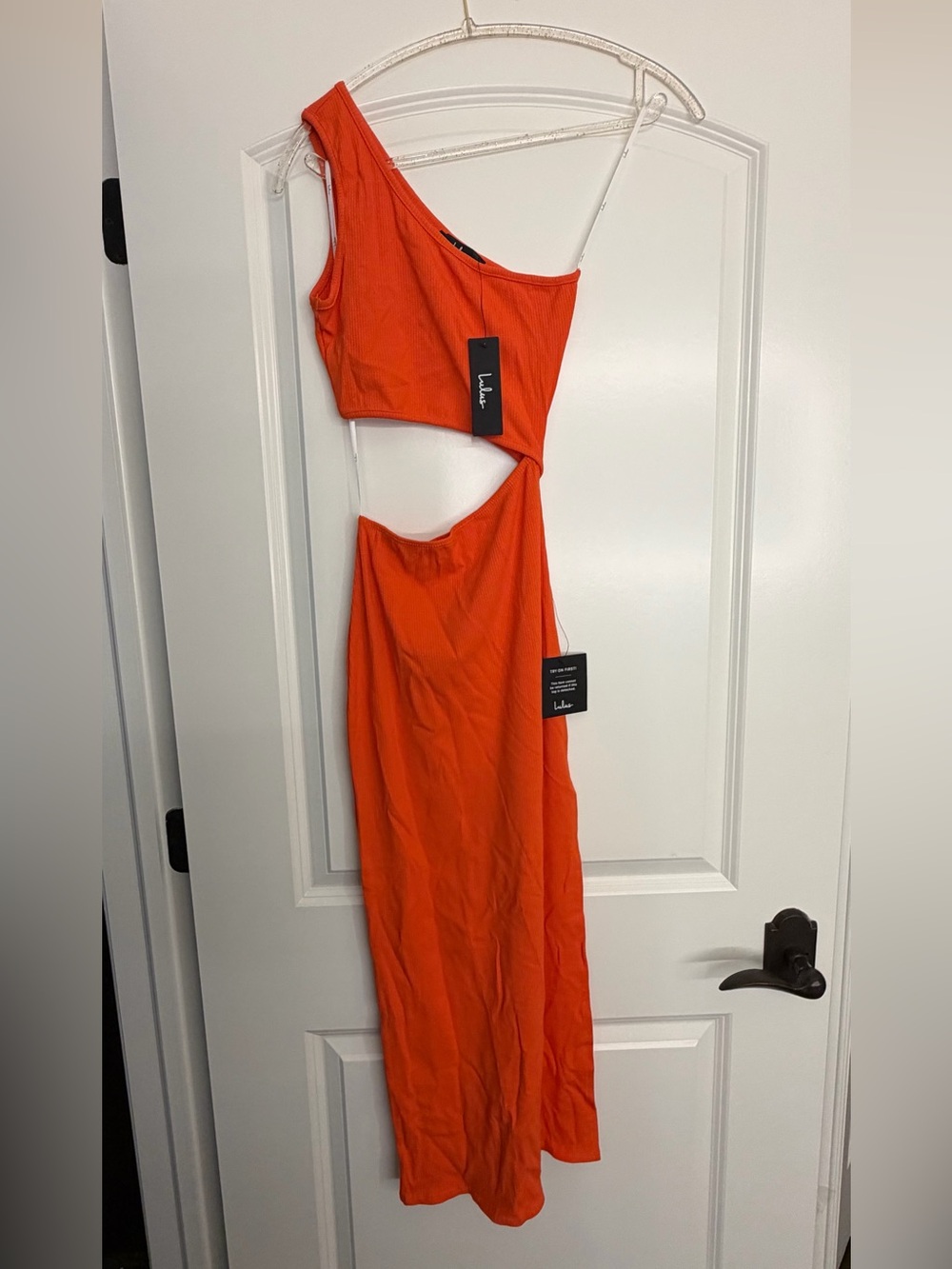Lulu's Vibrant Orange One-Shoulder Cutout Maxi Dress